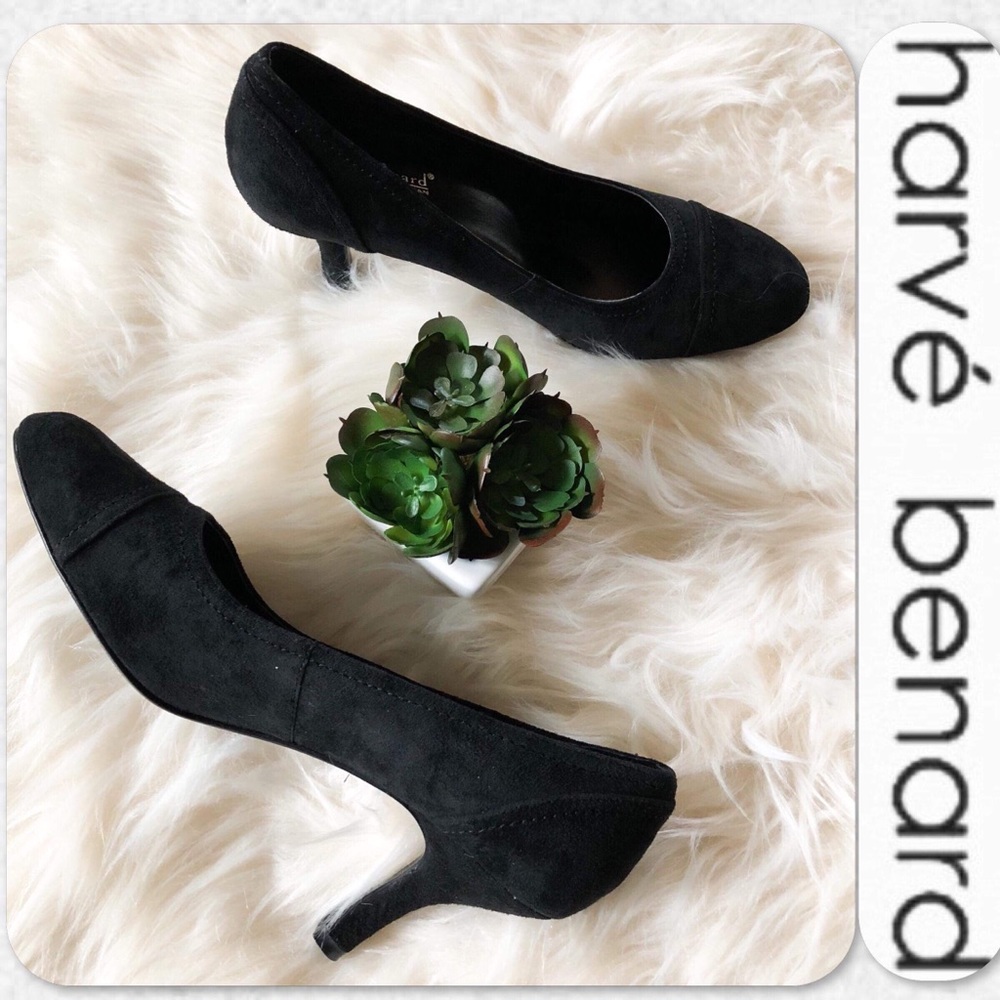 Harve Benard Black Suede Pumps